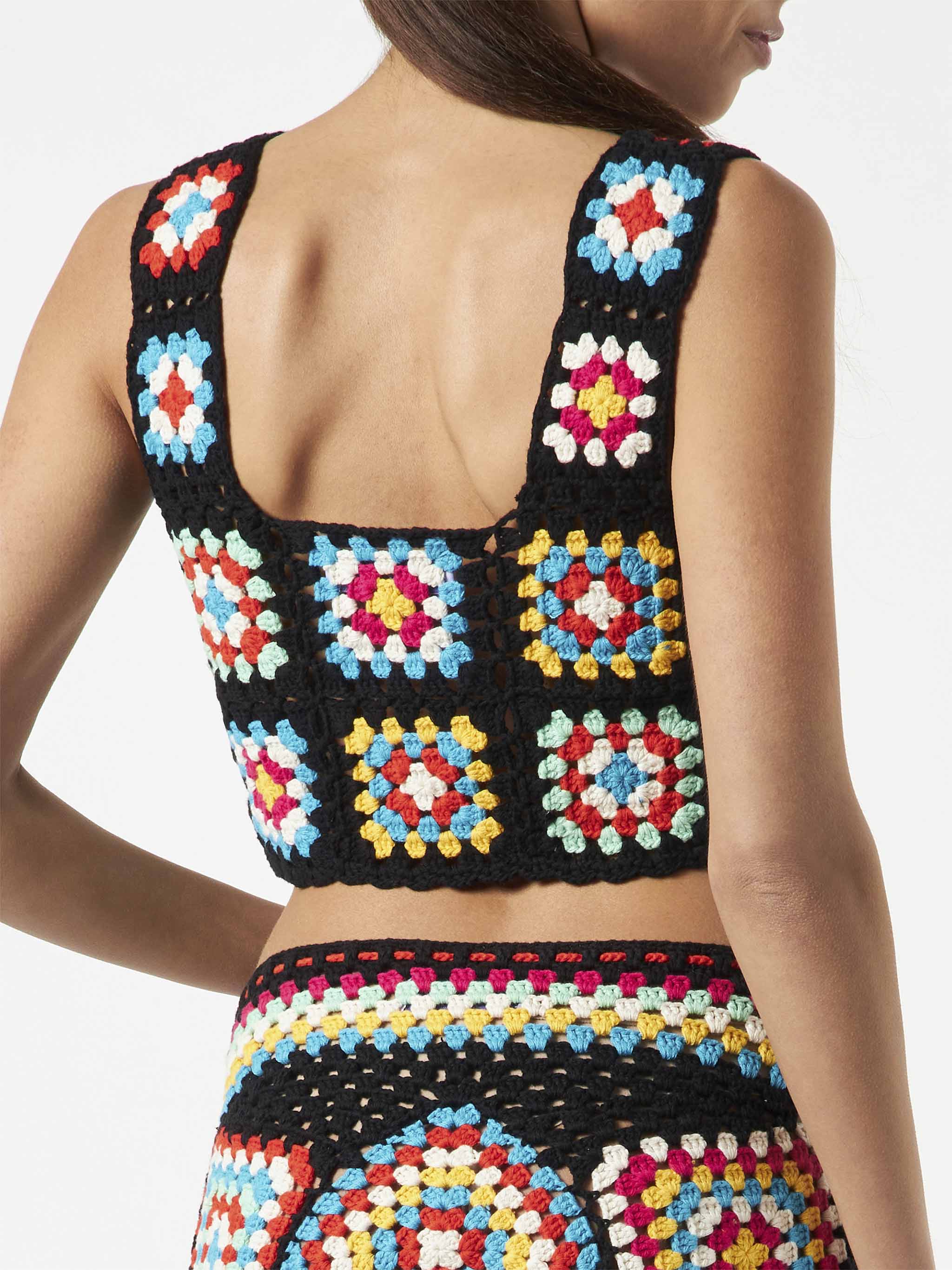 Multicolor Crochet Halima Top On Black Base Top_apparel