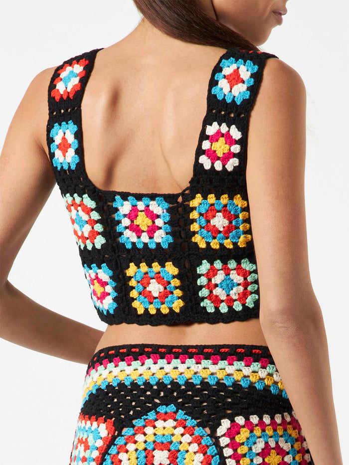 Multicolor Crochet Halima Top On Black Base Top_apparel