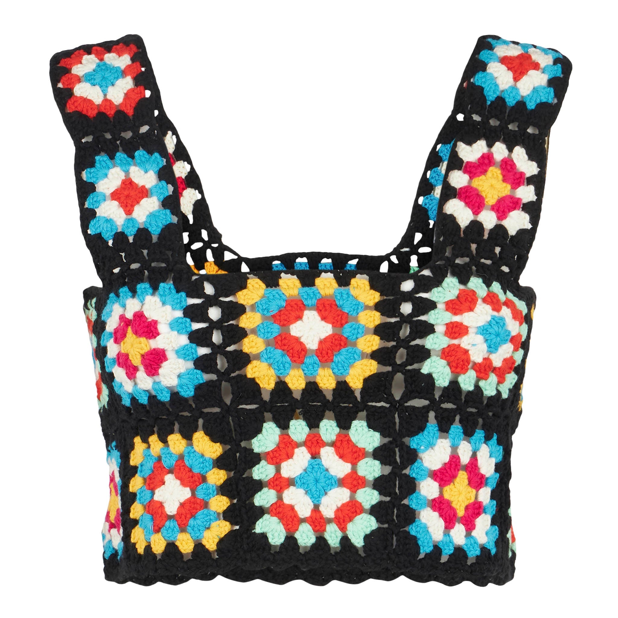 Multicolor Crochet Halima Top On Black Base Top_apparel