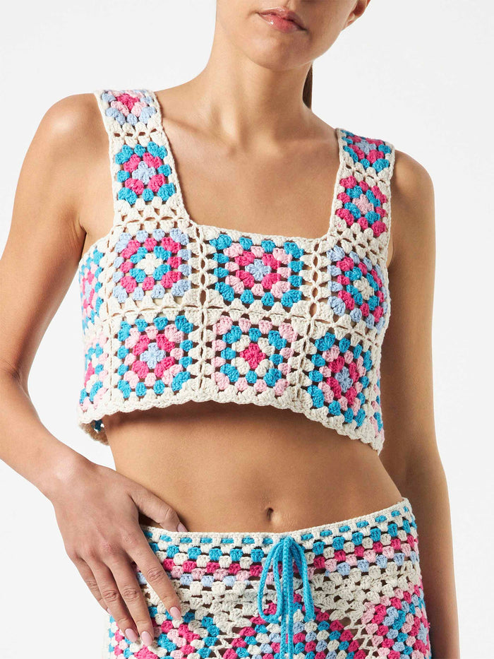 Multicolor Handmade Crochet Halima Top White Top_apparel