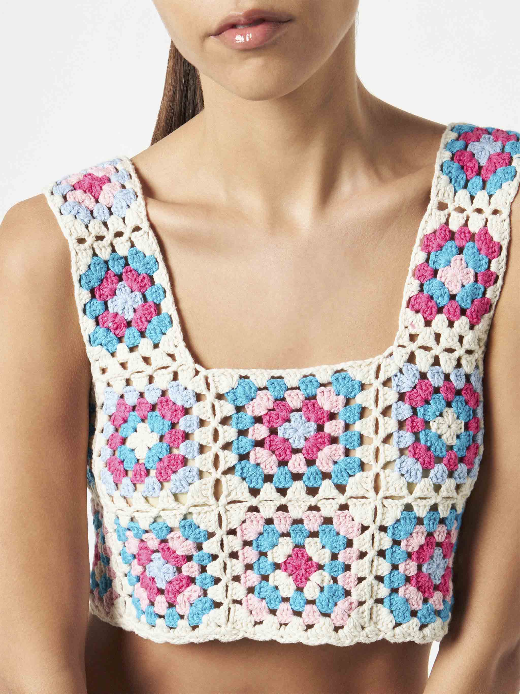 Multicolor Handmade Crochet Halima Top White Top_apparel