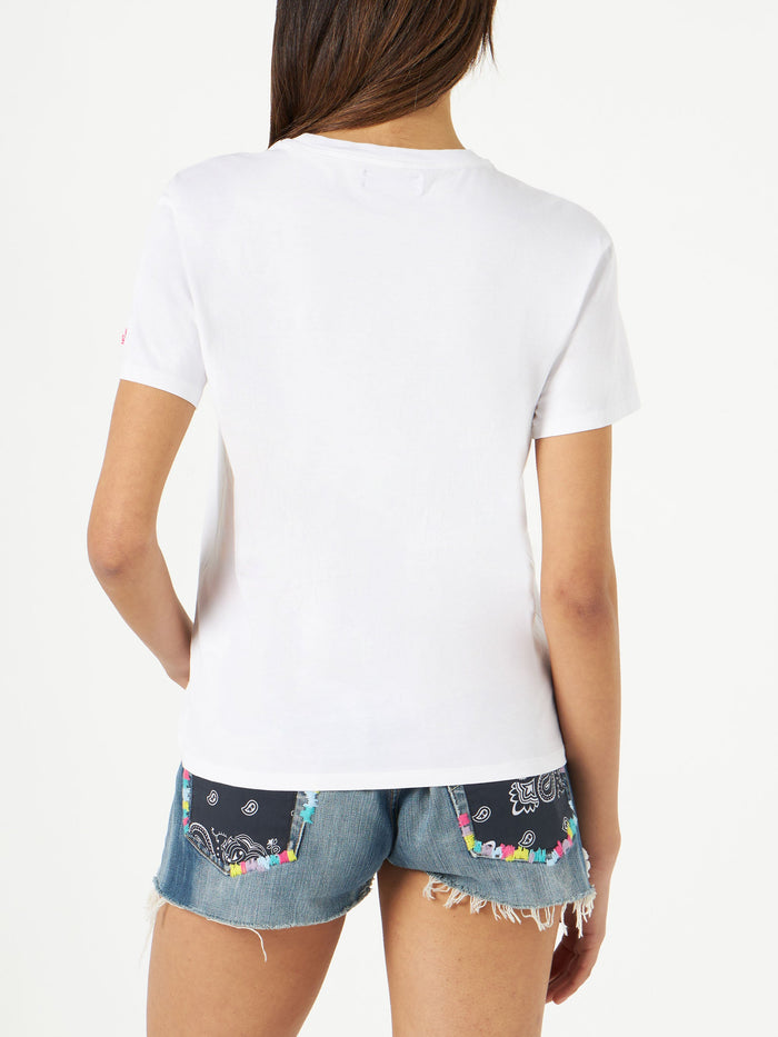 Emilie White Cotton T-Shirt With Mushrooms Ibiza Print