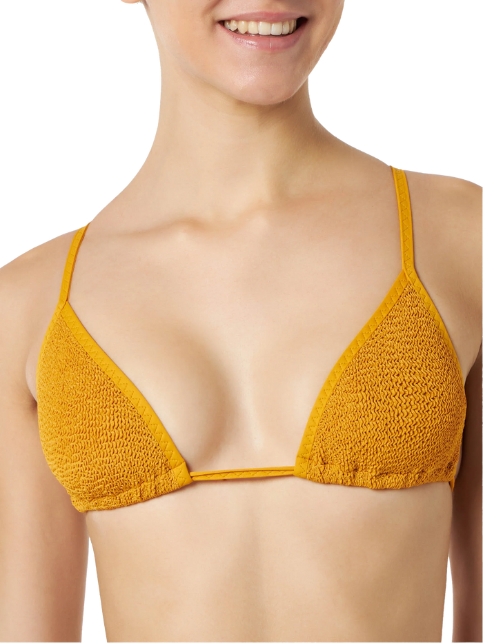 Ochre Leah String Crinkle Triangle Bikini Top Yellow
