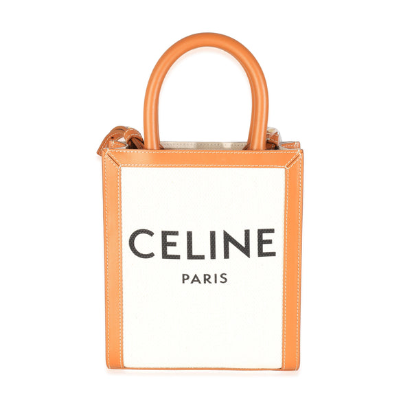 Celine Natural Tan Canvas Calfskin Mini Vertical Cabas Bag Beige Handbag
