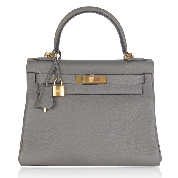 Hermès Etain Clemence Retourne Kelly 28 Ghw Gray Leather Handbag Bag