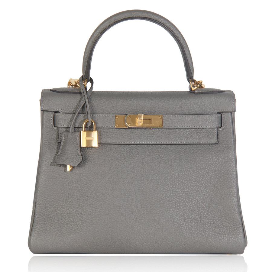 Hermès Etain Clemence Retourne Kelly 28 Ghw Gray Leather Handbag Bag
