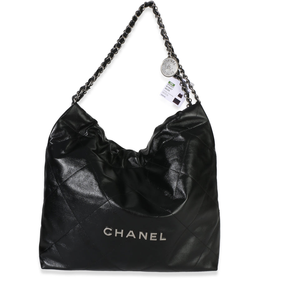 Chanel Black Quilted Shiny Calfskin 22 Hobo Leather Handbag