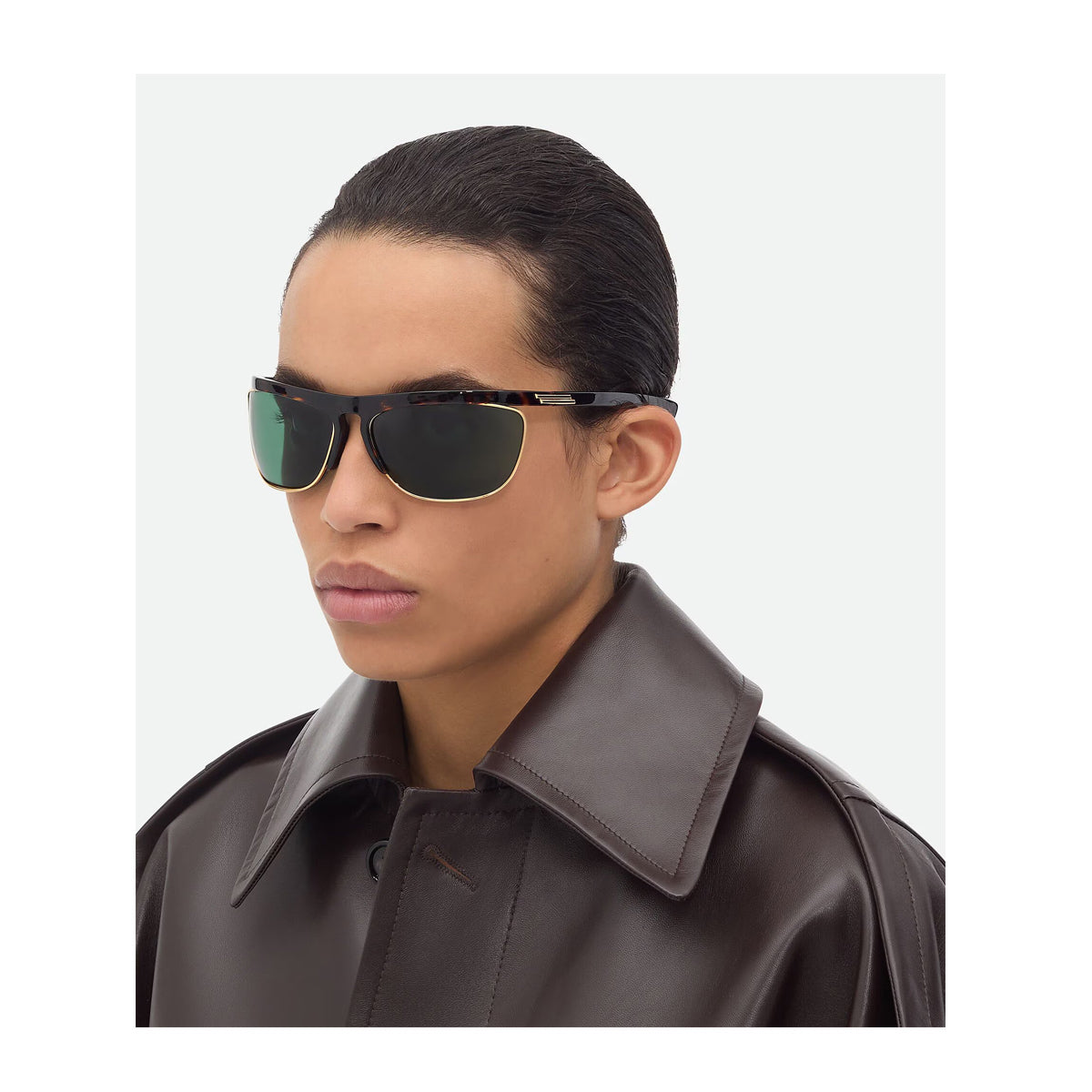 Bottega Veneta BV1348S Linea Speed Rectangular 002 Havana Green Marrone Injected Occhiali Da Sole