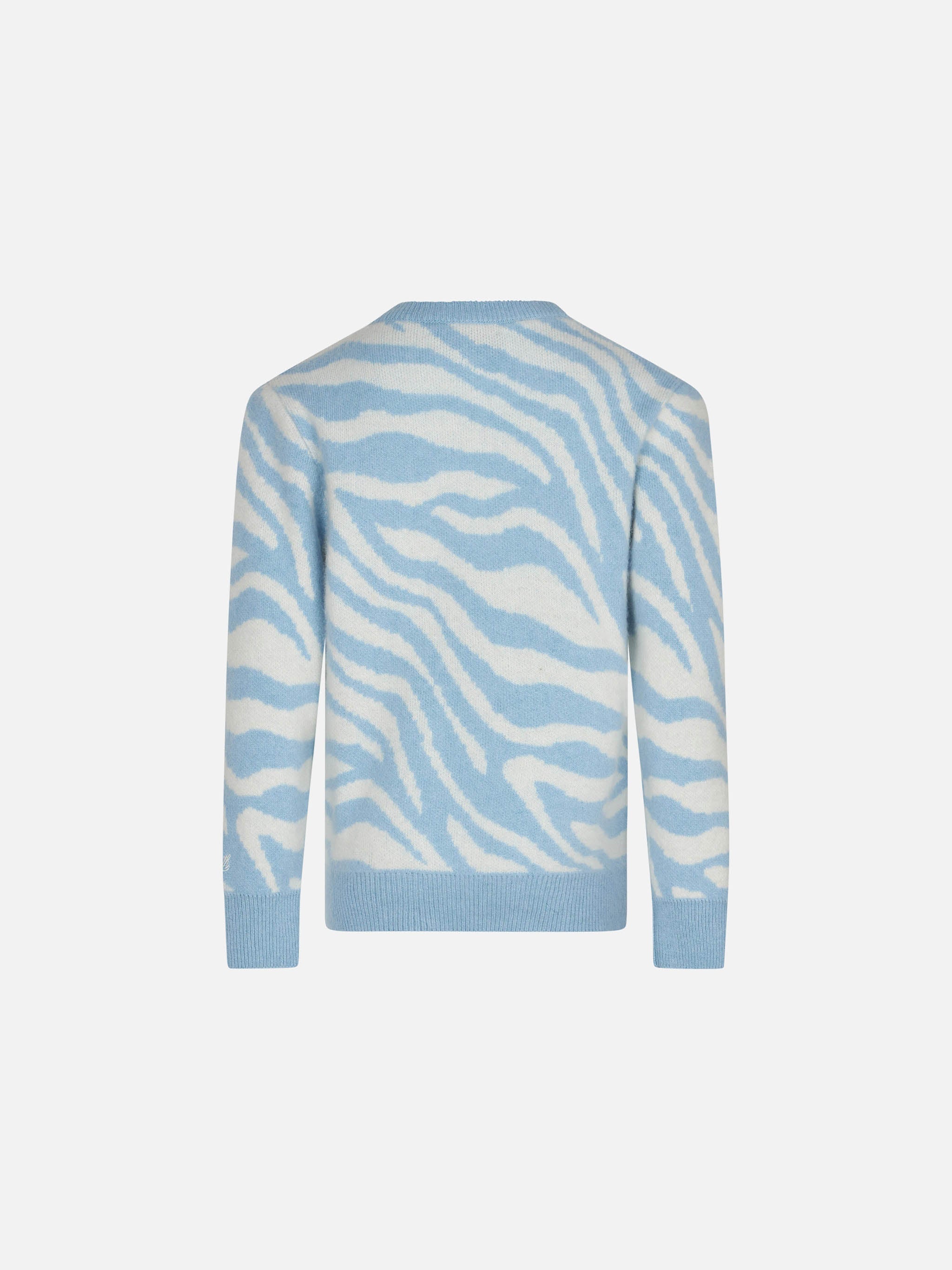 Girl Zebra Print Brushed Sweater With Wild Embroidery White