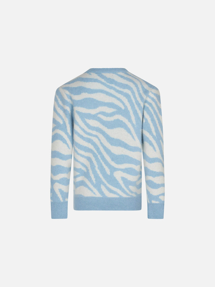 Girl Zebra Print Brushed Sweater With Wild Embroidery White